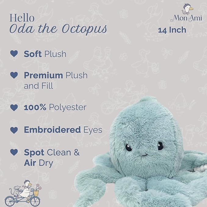 MON AMI Oda The Octopus Stuffed Animal Toy – 11”, Octopus Plush, Use as Toy or Nursery Room Décor, Great for Kids of All Ages