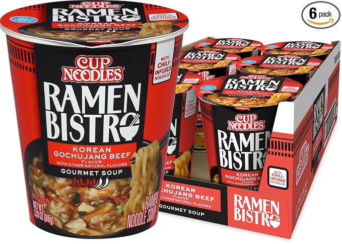 Nissin Cup Noodle Ramen Bistro, Korean Gochujang Beef, 3.1 Ounce (Pack of 6)
