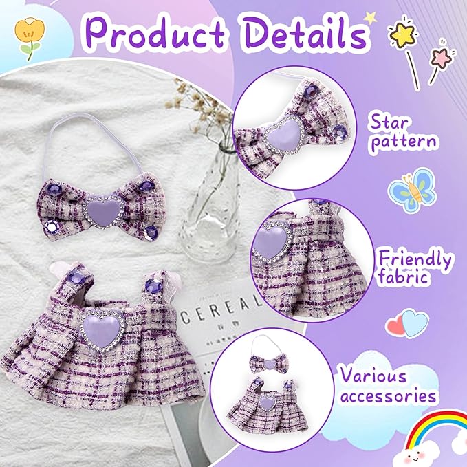 Doll Outfit Set for 17cm Dolls, 2 Piece Clothes Set for Doll, Premium Fashion Dresses for Dolls Accessories Suit (Purple)