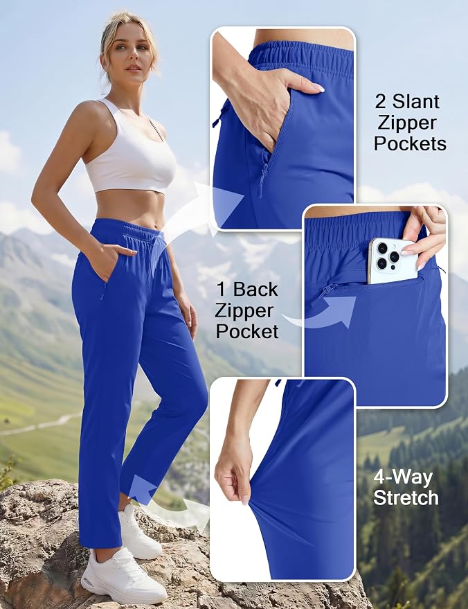MAGCOMSEN Women's Hiking Pants Lightweight Quick Dry UPF 50 Water Resistant Elastic Waist Golf Travel Pants Zip Pockets