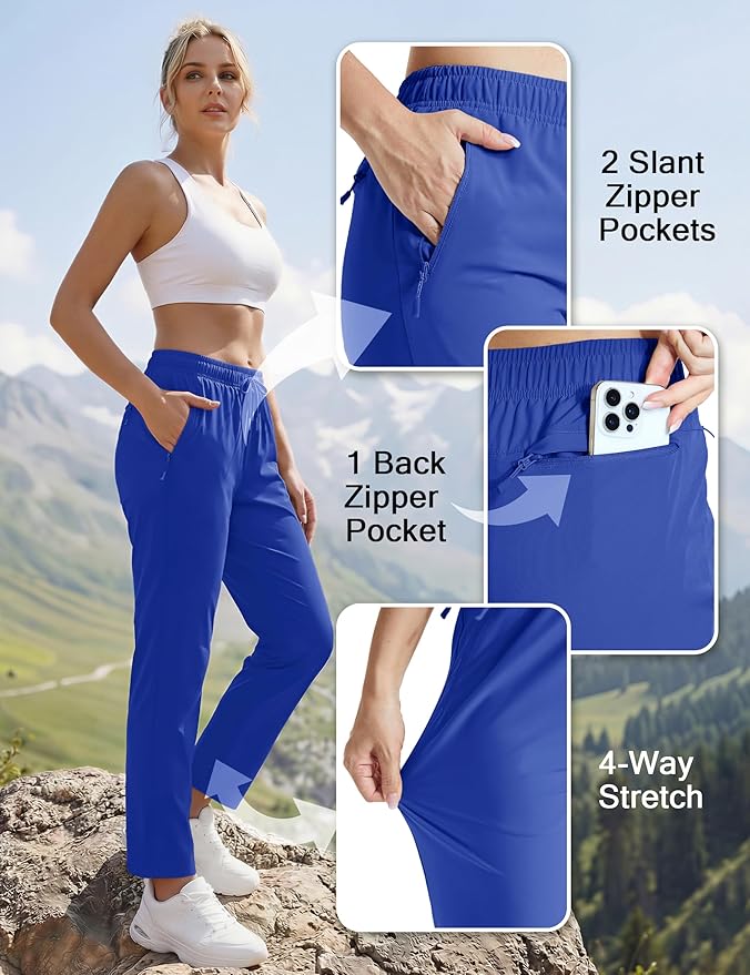 MAGCOMSEN Women's Hiking Pants Lightweight Quick Dry UPF 50 Water Resistant Elastic Waist Golf Travel Pants Zip Pockets