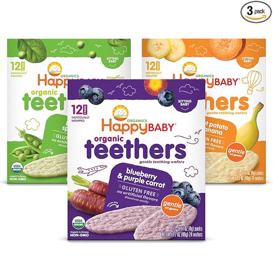 Happy Baby Organics Teether, 3 Flavor Variety Pack, 12 Count (Pack of 3)