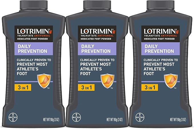 Lotrimin AF Athlete's Foot Daily Prevention Medicated Foot Powder, Tolnaftate Antifungal, Clinically Proven Prevention of Most Athlete's Foot, 3 Ounce (90 Grams) Bottle (Pack of 3)