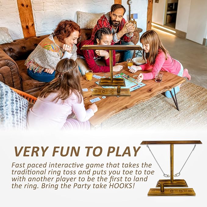 Ring Toss Games for Adults, Indoor Outdoor Yard Games, Patio Decor, Wooden Hook and Ring Game for Bars, Home, Party