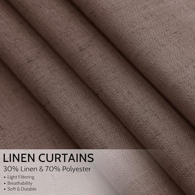 Cappuccino Linen 112 Inch Curtains for Living Room Light Filtering Semi Sheer Curtain Back Tab Modern Rustic Home Decor Neutral Drapes Floor to Ceiling High Window for Bedroom 52x112, 2 Panels