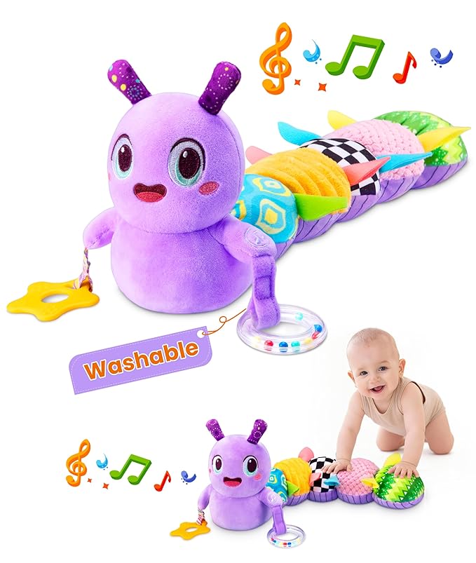Baby Toys 0-6 Months, Washable Baby Musical Caterpillar Toys with 10 Kid's Song,Rattles,BabyTeething Toys,Suitable for 0-6, 6-12 Months Infant Tummy Time Toy,Newborn Baby Boy&Gril Scensory Gifts