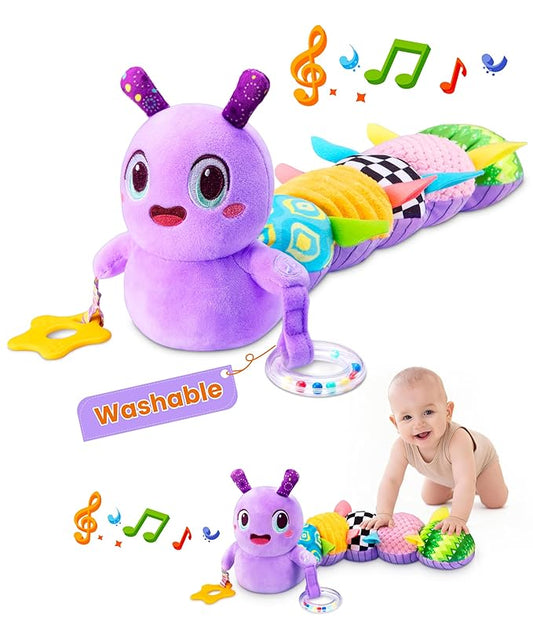 Baby Toys 0-6 Months, Washable Baby Musical Caterpillar Toys with 10 Kid's Song,Rattles,BabyTeething Toys,Suitable for 0-6, 6-12 Months Infant Tummy Time Toy,Newborn Baby Boy&Gril Scensory Gifts