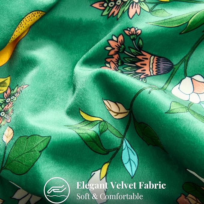 MUSSEL Green Velvet Floral Decorative 20x20 Pillow Covers Set of 2 | Soft Durable and Sturdy,Bird Plant,Throw Pillows Case,Square,Colorful Mid Century Cushion Covers,Sofa Couch Decor
