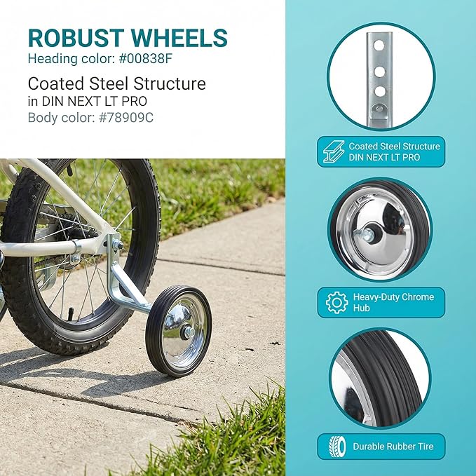Training Wheels Little World Heavy Duty Rear Bicycle Stabilizers Mounted Kit Compatible for Bikes of 14 16 18 Inch, 1 Pair-Stronger Version