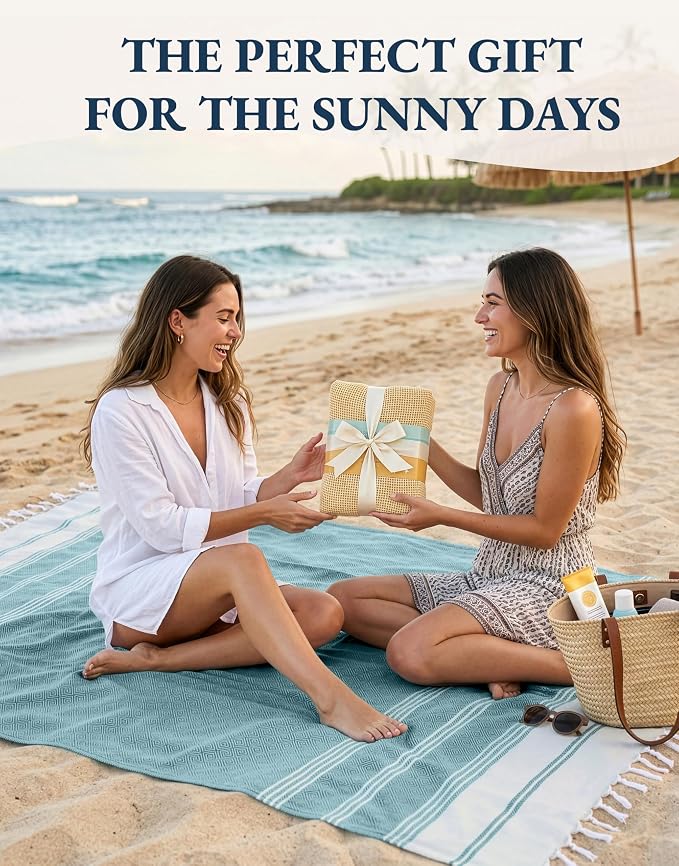 LANE LINEN Turkish Beach Towels, 2 Pack Extra Large Beach Towel, Pre-Washed for Soft Feel, Oversized Sand Free Quick-Dry Pool Towel, Beach Towels for Adults, 39"x71" - Baltic