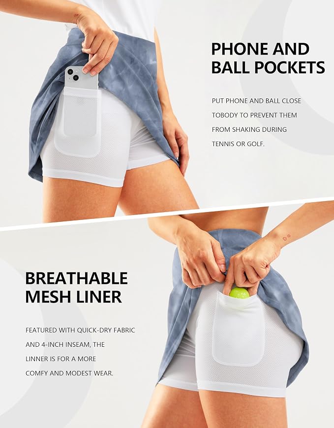 16" Golf Skirt with 2 Zipper Pockets | Tee Holder, Mesh Shorts, High Waisted, Casual, Pickleball, Athletic, Tennis, Skorts for Women