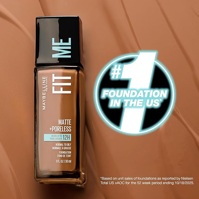 Maybelline Fit Me Matte + Poreless Liquid Oil-Free Foundation Makeup, Buff Beige, 1 Count (Packaging May Vary)