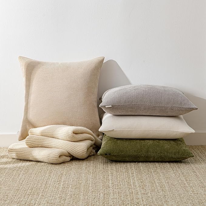 a moment Pack of 2 Decorative Chenille Throw Pillow Covers with Twill Cushion Covers for Sofa Living Room Couch Bed 16x16 Inch Grey