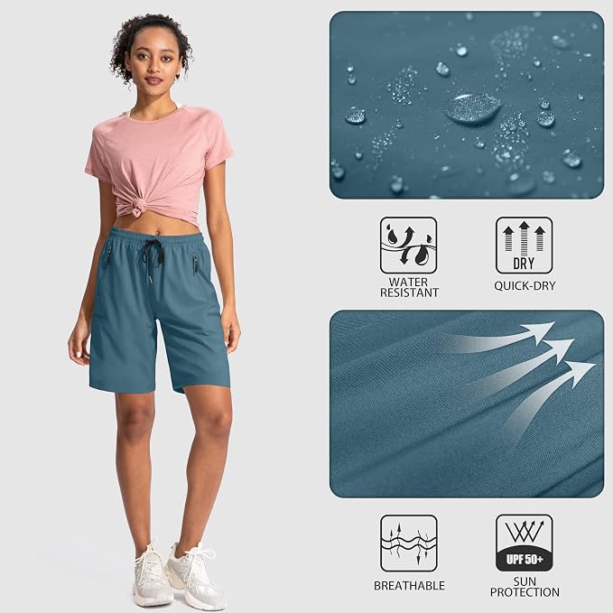 SANTINY Women's 5''/ 7''/9'' Hiking Cargo Shorts Quick Dry Lightweight Summer Shorts for Women Athletic Golf Zipper Pockets