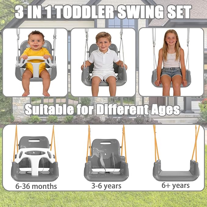 2 in 1 Toddler Swing ＆ Jumper with Frame, Outdoor, Indoor, Baby Swing with Safety Belt for Indoor and Outdoor Use, Foldable Metal Stand & Clear Instructions, Easy to Assemble