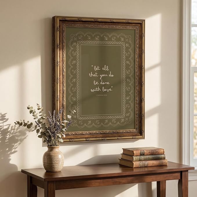 Framed Inspirational Bible Verse Wall Art Print “Let All That You Do Be Done with Love” Scripture Quote Picture with Vintage Christian Wall Decor for Living Room Bedroom Office 12x16 Inches