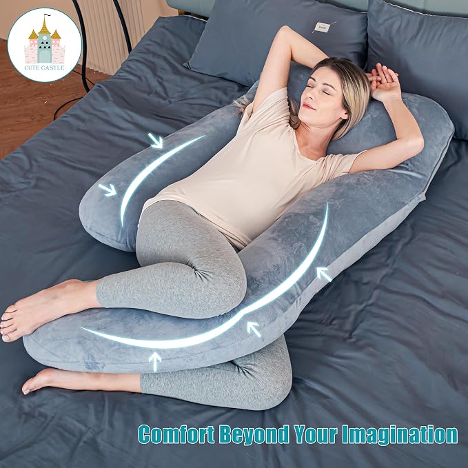 Cute Castle Pregnancy Pillows, Soft U-Shape Maternity Pillow with Removable Cover - Full Body Pillows for Adults Sleeping - Pregnancy Must Haves - Jumbo 57 Inch - Grey (Pack of 2)