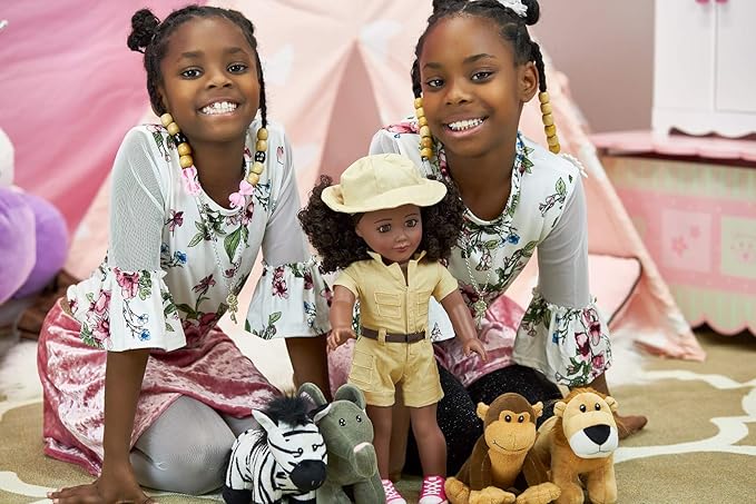 Playtime by Eimmie 18 Inch Doll Clothes and Accessories - Safari Outfit and Stuffed Animal Set - Clothing Sets & Stuff - Fits American, Generation & Similar 18” Dolls for Girls
