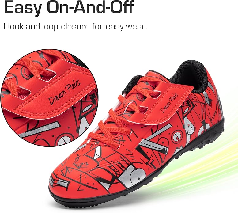 DREAM PAIRS Boys Girls Indoor Turf Soccer Cleats Lace Up Athletic Youth Futsal Football Casual Shoes for Little/Big Kid