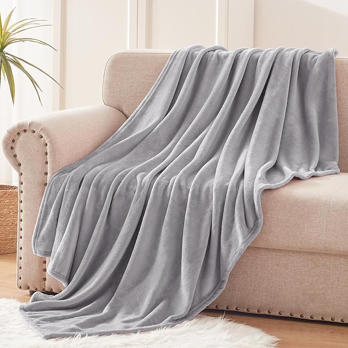 Exclusivo Mezcla Soft Fleece Throw Blanket for Couch, Light Grey | 50x60 Inches, Double-Sided Brushed Flannel, Lightweight Plush Cozy Blanket for Home Decor, All Season, Machine Washable