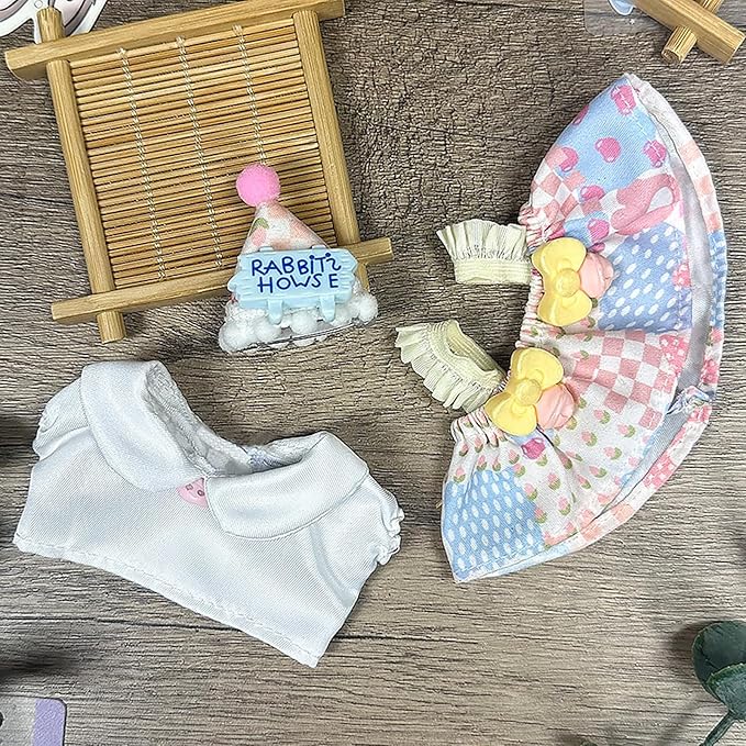 Clothes for Doll, 17cm Doll Clothes Set Suitable for Dolls Accessories - Birthday Hat + White Top + Suspender Skirt (NO Doll),Ice Cream