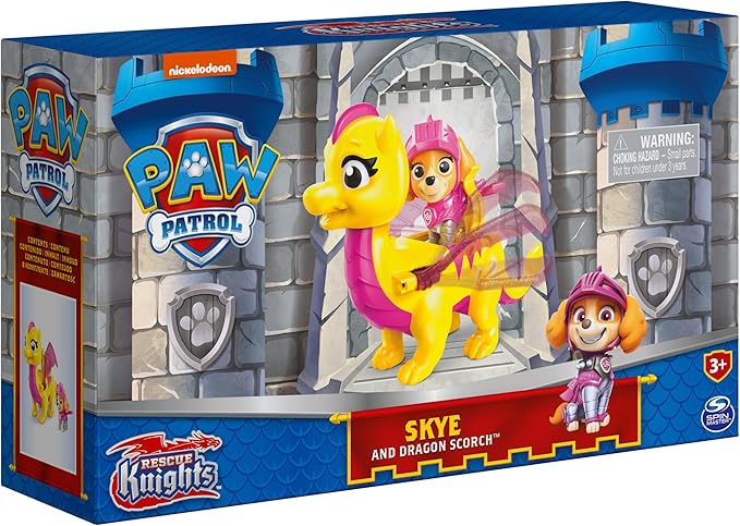 Paw Patrol, Rescue Knights Skye and Dragon Scorch Action Figures Set, Kids Toys for Ages 3 and up