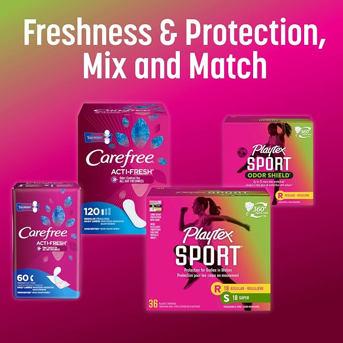 Playtex Sport Tampons, Multipack (24ct Regular/24ct Super Absorbency), Fragrance-Free - 48ct (Pack of 2)