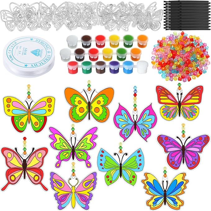 30 Sets Butterfly Suncatchers Window Art Kits, DIY Sun Catchers Bulk Crafts Paint Your Own Window Ornaments for Party Birthday Activity Home Decor