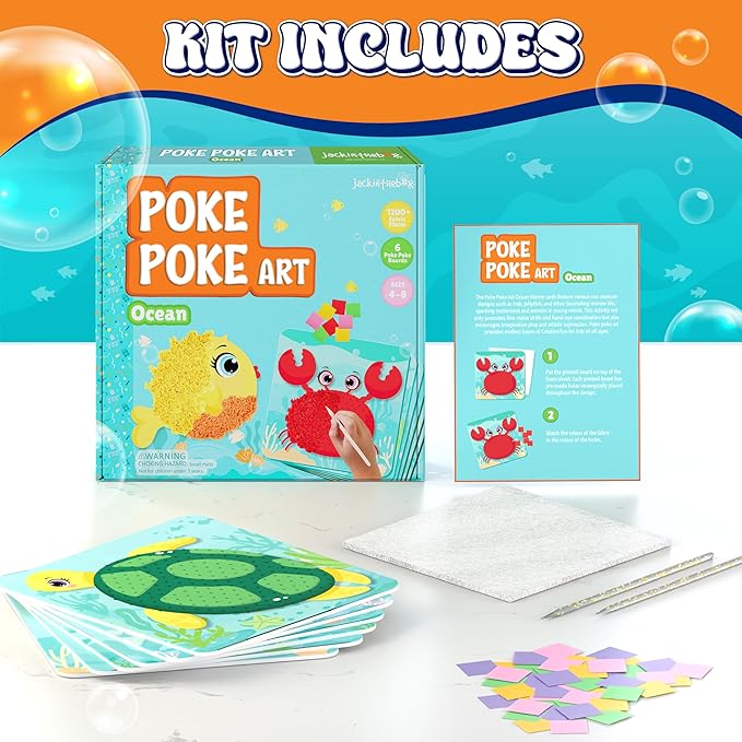 jackinthebox Poke Poke Art – Ocean Theme, Mess-Free Fabric Art and Craft, Flower Pressing Kits, Gift for Kids, Toys for Girls and Boys Ages 4 5 6 7 8