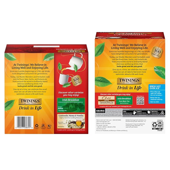 Twinings English Breakfast Tea K-Cup Pods, 24 Count (Pack of 1) + English Breakfast Tea Bags, 100 Count (Pack of 1)