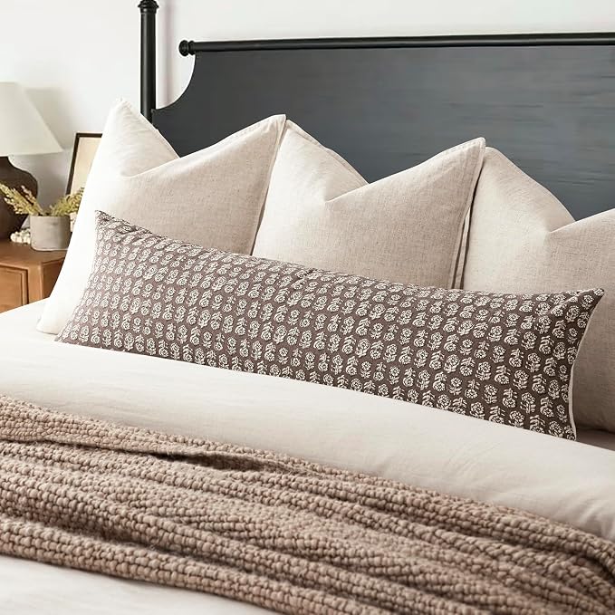 Foindtower Set of 2 Decorative Floral Long Body Lumbar Throw Pillow Covers Vintage Accent Farmhouse Cushion Covers Neutral Home Decor for Sofa Couch Chair Bedroom Living Room,14×36 Inch,Brown