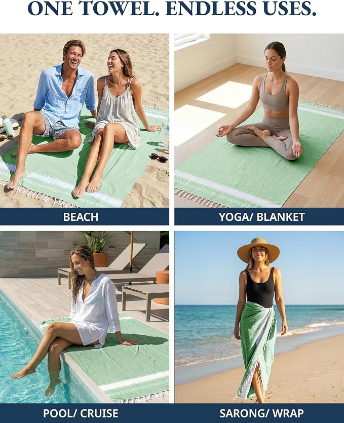 LANE LINEN Beach Towel - Pool Towels Oversized, Pre-Washed Extra Large Beach Towels, Sandless Beach Towel, Quick Dry Travel Towel, Large Pool Towel, 39"x71" - Jade Green