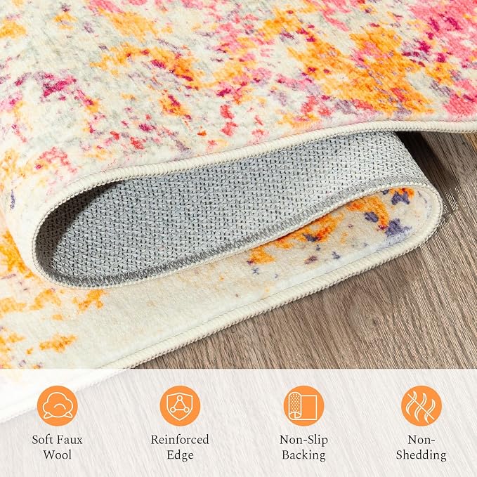 Rugflix 4x6 Area Rugs for Living Room, Washable Colorful Rainbow Large Rug | Machine Washable; Stain-Resistant; Low Pile; Non-Slip; Modern Abstract; Multi-colors Carpet for Nursery Girls Bedroom Home