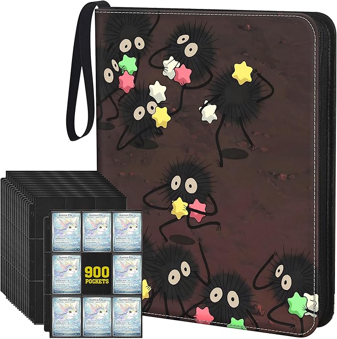 9-Pocket Trading Card Binder & Sports Card Book, 3-Ring Zipper Album Holds 900 Cards with 50 Removable Pages, Fits Standard 2.5" x 3.5" Game & TCG Cards, Water-Resistant PU Cover