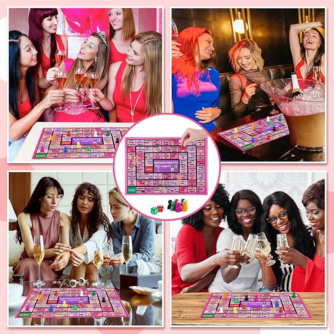 Fofeadm Bachelorette Party Drinking Games for Adults, Rubber Mat Drinking Board Game, Funny Party Interactive Drinking Games for Girls Night, Bachelorette Party, Age 21+, 2-8 Players