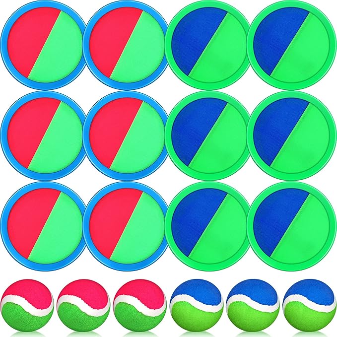 Charniol Kids Toys Toss and Catch Game Set 12 Paddles 6 Balls Beach Game Outdoor Ball Sports Games Toss and Catch Ball Set with Paddles Ball Nylon Catch Toys for Kids Adults