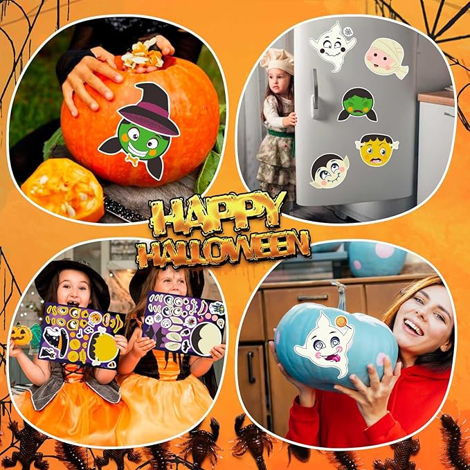 24 PCS Make-a-face Halloween Sticker Make Your Own Halloween Character Mix and Match Sticker with Vampire, Witch, Mummies Zombies, Ghost and Pumpkin Trick or Treat Halloween Goodie Bag Fillers