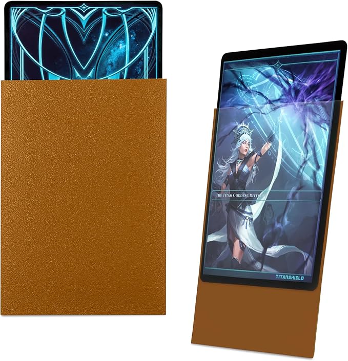 TitanShield Premium Card Sleeves | Compatible with Pokemon, One Piece, Lorcana, Flesh & Blood, & Magic The Gathering MTG | (150 Sleeves - Standard) (1, Gold, Standard | 66x91mm)