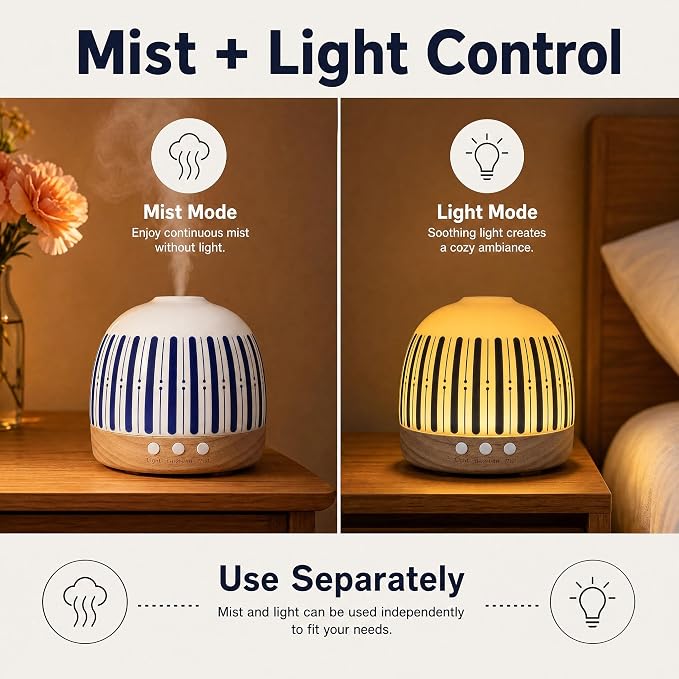 Essential Oil Diffuser Aromatherapy for Large Home, 300ML Aromatherapy Diffuser Humidifier, 3 Color LED Lights, Quiet Cool Mist Diffuser for Bedroom, Office, Gift for Mom Friend Women Gift (Blue)