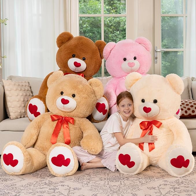 MaoGoLan Giant Teddy Bear Plush 42",Big Teddy Bear Stuffed Animal with Heart Footprints and Heart Nose,Large Valentines Bear for Girlfriend,Wife,Lover-Anniversary, Birthday,Long Distance