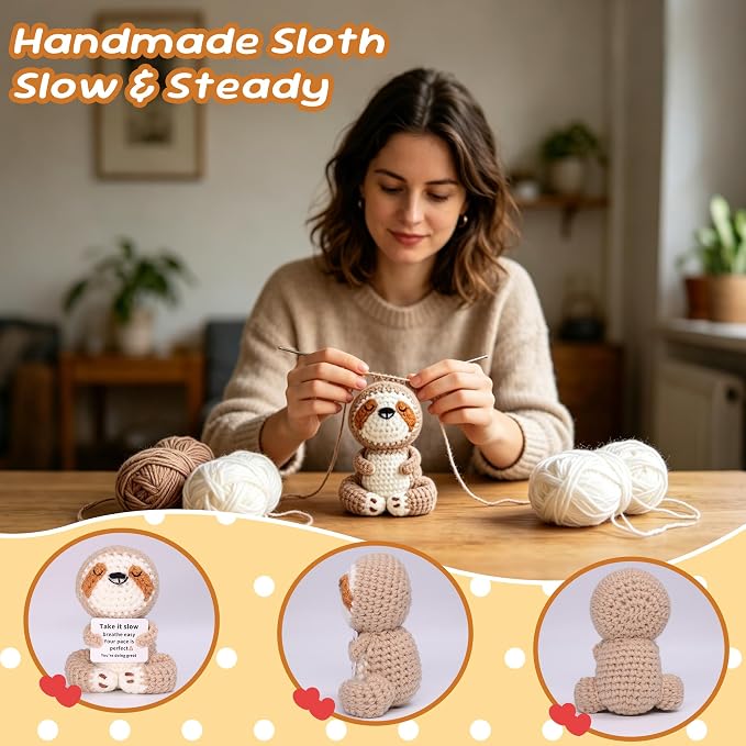 OkiyiD Meditation Gifts for Women Girls- Mini Sloth Yoga Crochet Emotional Support Relaxation Gifts for Women,Mindfulness Calm Your Mind for Stress & Anxiety Relief Wellness Gift for Women Friends
