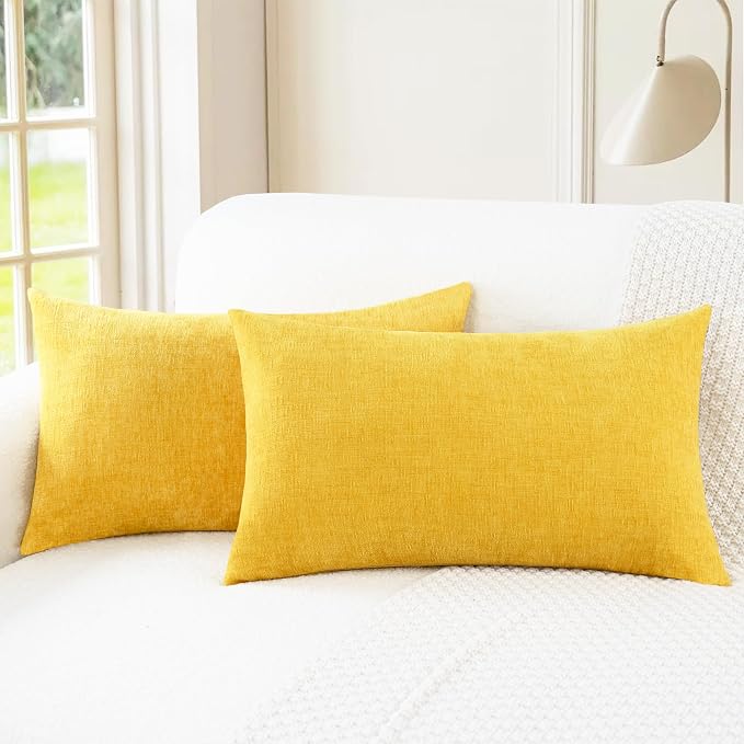 CaliTime Decorative Throw Pillow Covers 26 X 16 Inches Mustard Yellow | Pack of 2, Cozy Chenille Cushion Cases for Sofa Bed Living Room Farmhouse Home