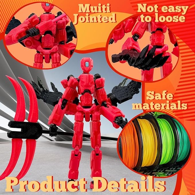 5.5Inch T13 Action Figure Assembly Completed, T13 3D Printed Action Figure Multi-Jointed Movable Robot Set,Collectors Desktop Decorations for Game Lovers Toys (Luminous Red)