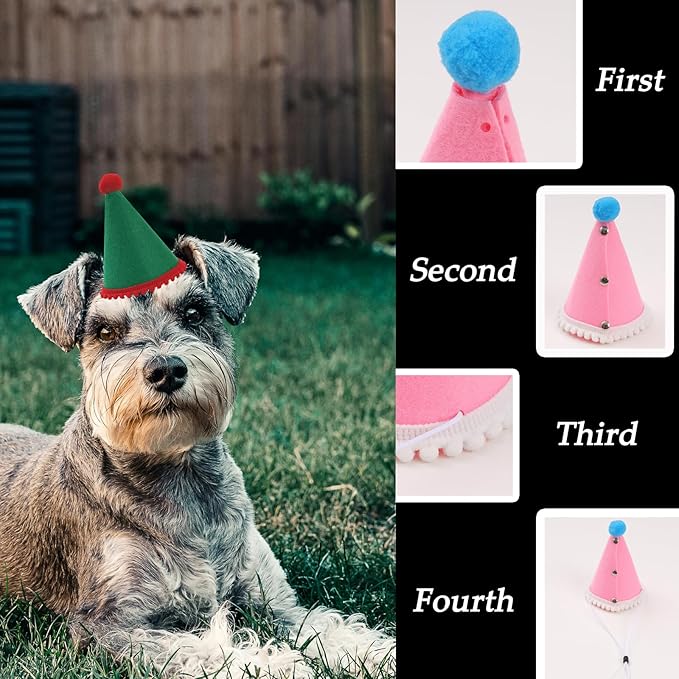 Dog Birthday Hat Set for Small Medium Dogs Cat Puppies, Mini Party Hat with Adjustable Headbands, Cute Pet Hat with Pompons for Birthday Christmas Party Decoration Accessories (Mini 2.5 inch 20pcs)