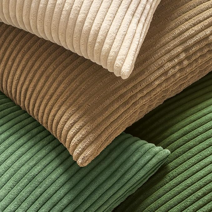 MIULEE Decorative Corduroy Throw Pillow Covers Set of 2 18x18 Moss Green | Soft Striped Textured Cushion Cases, Boho Natural Greenery Pillowcases for Home Decor, for Couch Chair Sofa Bed Living Room