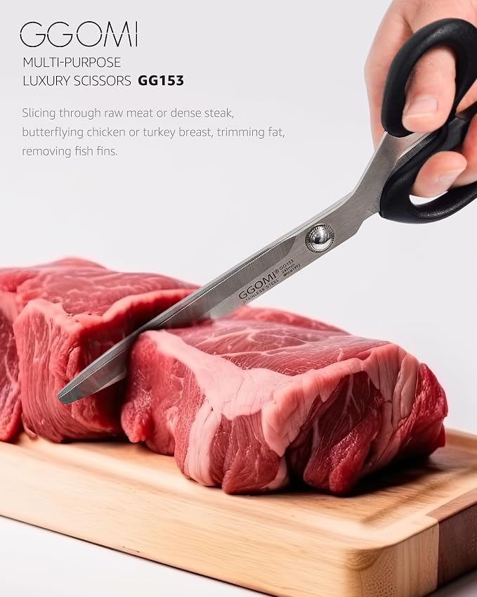 2.2T Stainless Blade Kitchen Scissors - 9.6in x 3Pack | Korean Style Sharp Heavy Duty All Purpose Kitchen Shears for Cooking Food | Barbecue Kalbi Rib Meat Cutting Dishwasher Safe (GG153, Black)