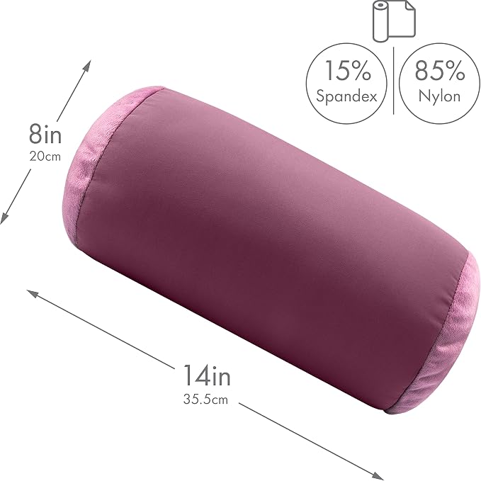 Microbead Bolster Neck Roll Pillow, Gently Body, Head, Neck & Shoulders No Pain Rest, Relax Sleep - Silky Feel Prevent Wrinkles & Hair Breakage - Lightweight Cylinder Tube, 14" x 8", Burgundy/Merlot