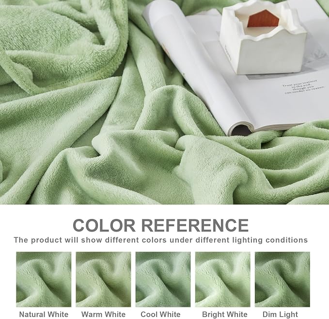 Hansleep Throw Sage Green Fleece Blanket, Soft Flannel Bed Blanket | Fuzzy Cozy Blanket 50x60 Inches, Multi-use for Bed, Sofa, Couch, Travel, Camping, All Season Warm Lightweight Cover