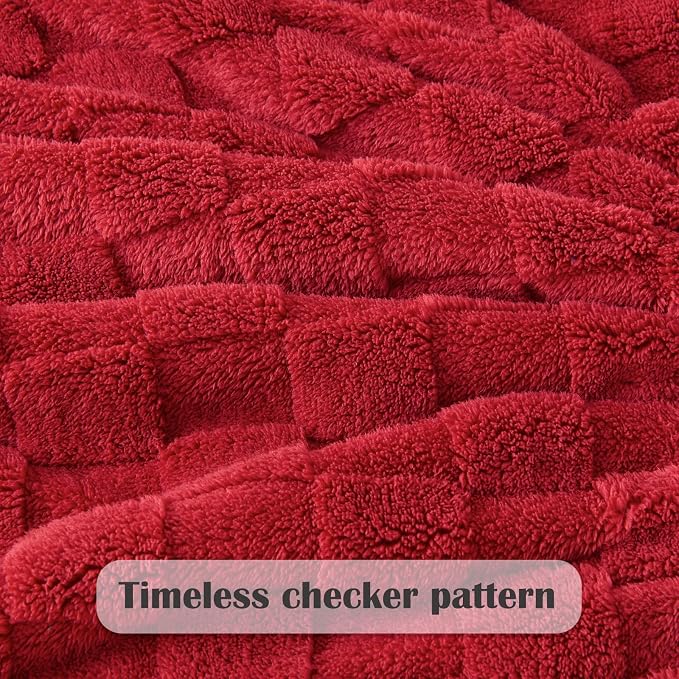 NEWCOSPLAY 3D Checkered Flannel Twin Blanket, Red Checkered, 60"x80" | Super Soft Cute Lightweight Decorative Premium Silky Fleece Blanket for Couch Sofa Bed, Gift for Women Men, All Season Use
