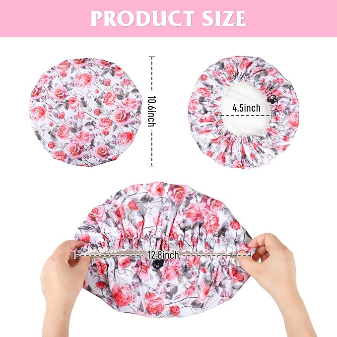 Reusable Castor Oil Hair Cap for Women, Suitable for Treating Dry, Damaged Hair, Overnight Organic Cotton Hair Cap (Oil Not Included), Red Flowers, S